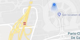 Google Maps showing current location near in an airport